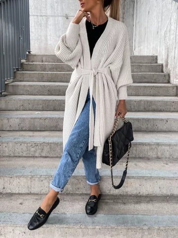 Airchics cardigans unicolore ceinture manches bishop femme décontracté ample gilet